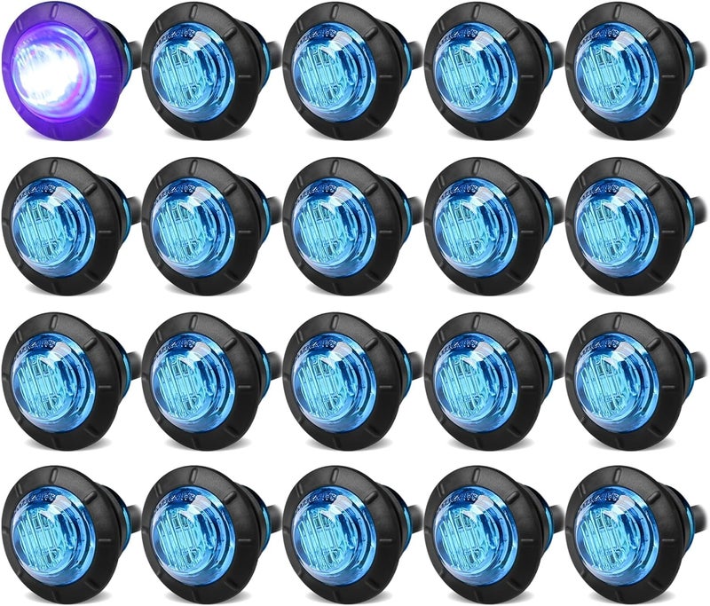 ALFU 3/4" Inch 20Pcs Blue Round LED Trailer Side Marker Clearance Lights Front Rear Top Marker Indicators Tail Light Waterproof for Truck Car Bus Van Pickup RV - Image 1